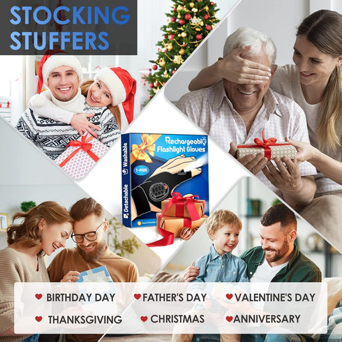 LED Flashlight Gloves with Waterproof Lights - Rechargeable Finger Light Stocking Stuffers for Men Dad Husband Cool Gadgets Tool Fishing Camping U...