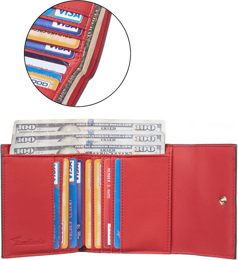 Travelambo RFID Blocking Small Mini Compact Wallet Coin Pouch Holder Trifold Credit Card Holder Pocket Purse for Women (Napa Red)...