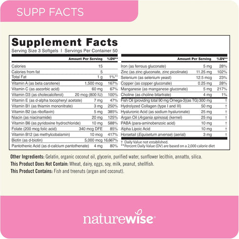 NatureWise Hair Skin and Nails Vitamin, Biotin 5000mcg w/Hyaluronic Acid, Multivitamin for Women w/Vitamin C, Vitamin B Complex, Vitamin D, A, E -...