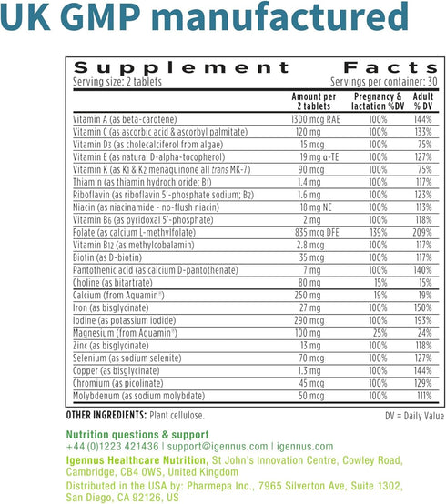 High Absorption Methylated Prenatal Multivitamin, Folate for MTHFR, Clean Label, Gentle Iron, Choline, Natural Calcium & Magnesium, Vegan Vitamins...