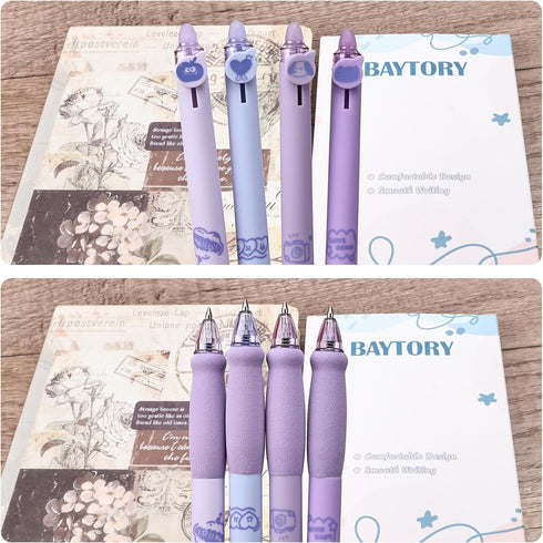 BAYTORY 8Pcs Cute Retractable Erasable Gel Pens, Blue and Black Ink Pen with Eraser Clear, Smooth Writing Comfortable to Use for Note Taking Marki...