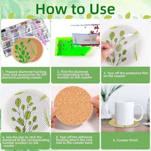 8 Pcs Leaves Diamond Painting Coasters Kit,Acrylic Diamond Art Coasters with Holder,DIY Green Leave Diamond Painting Coasters for Adults Beginners...