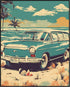 Posterizer 1 pcs-vintage retro cars on the beach poster 1-Retro Art-Landscape & Nature Art- Gift for Nature, Surfers and Beach Lovers- unframed wa...