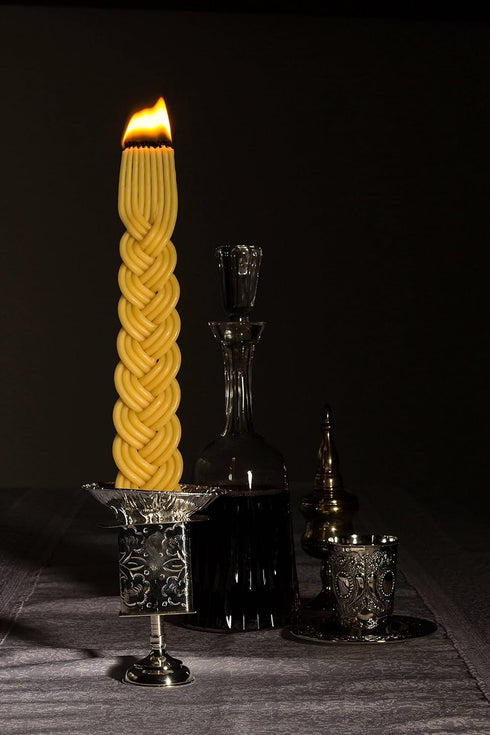 Ner Mitzvah Braided Beeswax Havdalah Candle - Wide Rounded Chevron Braid - 12" Hand Dipped Bees Wax Braided Candle - Shabbat Judaica Gift...