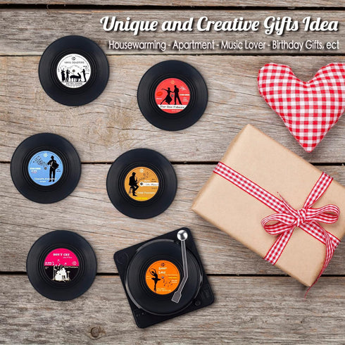 Valdivia Funny Retro Vinyl Record Coasters with Player, 6 Pcs Music Coasters for Drinks, Bars, Party, Birthday Gifts for Music Lovers, Home Decor ...