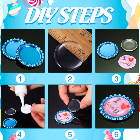 RUTICH 100 PCS Crown Bottle CaPs Decorative Bottle Cap Both Sideds Printed for Hair Bows, DIY Pendants or Craft ScraPbooks Light Blue…...
