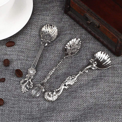 Fdit Vintage Style Coffee Spoons Set 3Pcs Dessert Spoons Royal Style Metal Carved Teaspoons for Kitchen Dining Bar and Tea Parties...