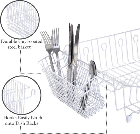 Kitchen Details Cutlery Basket | Hanging | Attach to Standard Dish Drying Rack | Utensil Caddy | Vinyl Coated | 3 Compartment | White...