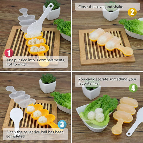 Rice Ball Mold,Rice Ball Shaker, Ball Shaped Kitchen Tools DIY Lunch, Maker Mould Food Decor for Kids, Mold With a Mini Rice Scoop?yellow?…...