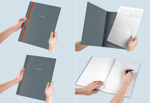 SlideNote made in Tokyo, Japan 2 Functions of Files and Notebooks One-Touch Mechanism Holeless Paper A4 Size Revolutionary Stationery (Blue Gray)...