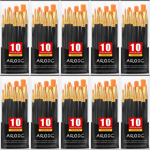 AROIC Paint Brushes, 10 Pack 100 Pcs Acrylic Paint Brushes Artist Paint Brushes for Oil Watercolor Acrylic Face Rock Painting?Black?...