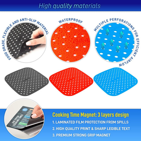 Reusable Silicone Air Fryer Liners with Air Fryer Magnetic Cheat Sheet, Easy Clean Air Fryer Accessories, Non Stick, AirFryer Accessory Parchment ...
