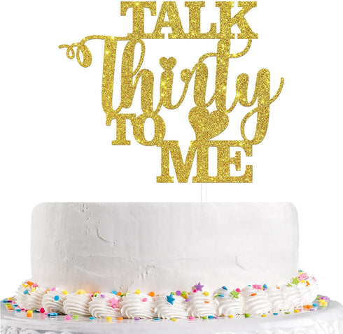 Talk Thirty to Me Cake Topper, Gold Glitter Dirty 30 for 30th Birthday Wedding Anniversary Hello 30 Party Decoration Supplies...