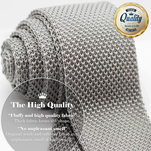Men's Pointed Knit Tie Necktie Width 2.75 inches Washable Solid Color Light Grey Gray...