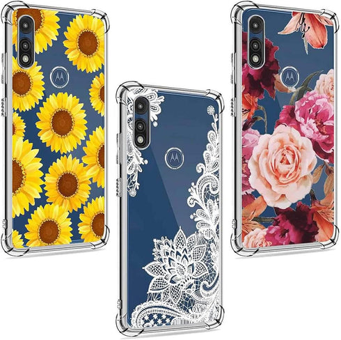 (3 Pack) for Moto E 2020 Case, for Moto XT2052-1 Case for Girls Women Shock-Absorption Crystal Clear Soft TPU Slim Bumper Protective Phone Case Co...