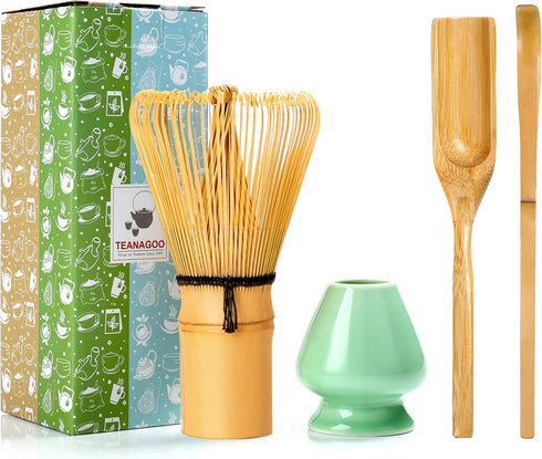 TEANAGOO Japanese Matcha Ceremony Accessory, Matcha Whisk (Chasen), Bamboo Scoop (Chashaku), Tea Spoon, Green Celadon Whisk Holder,TG-I1, The Perf...