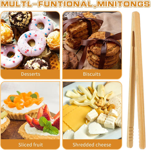 4 Pieces Toaster Tongs, 7 Inch Bamboo Tongs Anti-Slip Wooden Cooking Tongs Small Kitchen Tongs for Serving Food Toaster Fruits Bread Pickles Barbe...