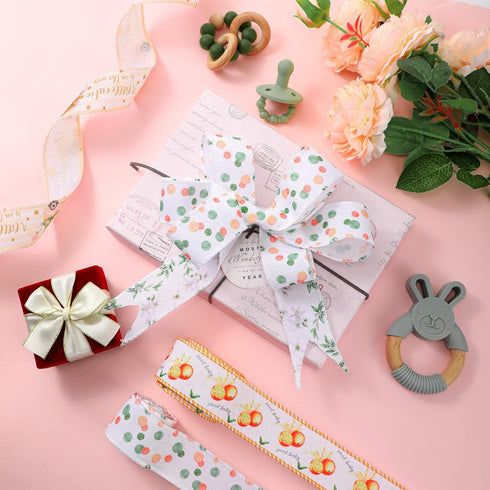 4 Roll 20 Yard Little Cutie Baby Shower Ribbon 1.5 Inch Orange Citrus Theme Wired Baby Shower Ribbon a Little Cutie Is on the Way Ribbon for DIY C...