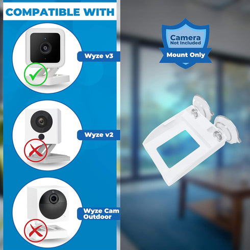 v3 Wyze Compatible Secure Suction Mount (Camera Not Included) – Bracket Shelf with Dual Suction Cups Allows 360 Swivel – Affixes to Window Glass, ...