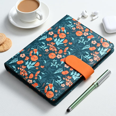 A5 Floral Personal Organiser,PU Leather Binder Notebook Cover,Refillable A5 Journal Folio Portfolio Cover, 6 Ring Binder Organizer with Magnetic B...