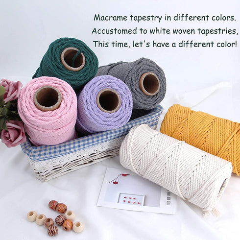 Macrame Cotton Cord, 4 Ply Twisted Macrame Yarn, Natural Cotton Cord Perfect Macrame Supplies for Macrame Plant Hangers DIY Crafts (2mm*219Yards, ...