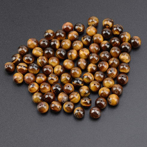 LPBeads 80Pcs Polished 10mm Round Natural Yellow Tiger Eye Gemstone Loose Beads with Stretch Cord for Jewelry Making Bracelets...