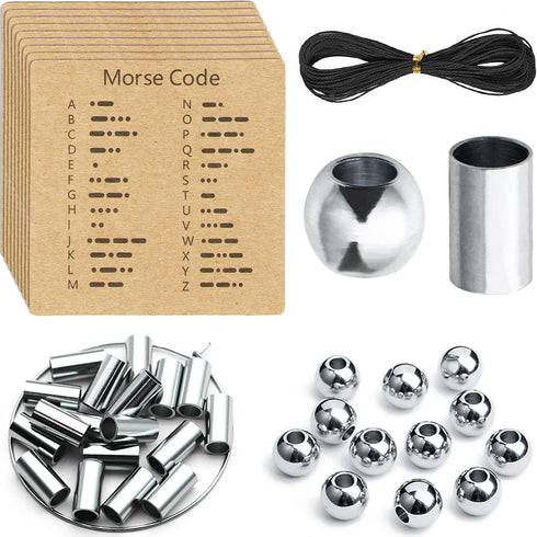 Ourtroness Morse Code Bracelet Making Set, Includes Stainless Steel Round Spacer Beads, Long Tube Beads, Morse Code Decoding Card and Waxed Cord f...