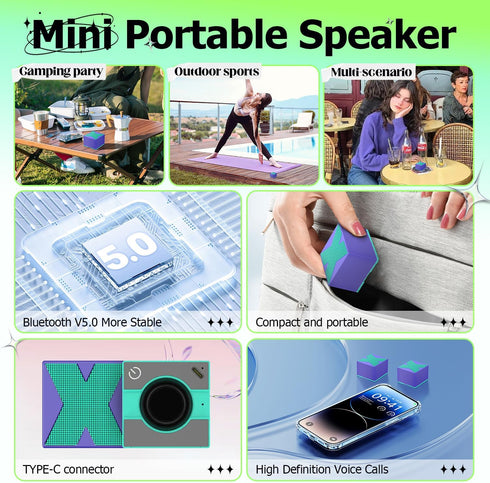 2 Pack Small Portable Bluetooth Speaker IP67 Waterproof Deep Bass HiFi Stereo Sound Noise Cancelling Hands-Free Call Mini Portable Wireless Speake...