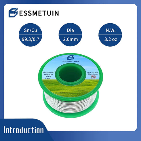 Lead Free Solder Wire(Sn99.3Cu0.7) For Plumbing Solder/Stained Glass/Crafts/Jewelry 217? Melting Point 2.0MM No Flux,ROHS (3.2oz)...