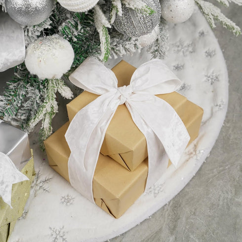 MEEDEE White Crushed Velvet Ribbon 2.5 Inch Velvet Wired Ribbon Crushed Velvet Christmas Ribbon 10 Yards White Velvet Ribbon for Christmas Tree De...