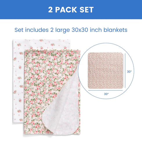 Delta Children 100% Cotton Flannel Baby Receiving Blankets for Girls and Boys – 30x30 Inches (Pack of 2), Pink Floral...