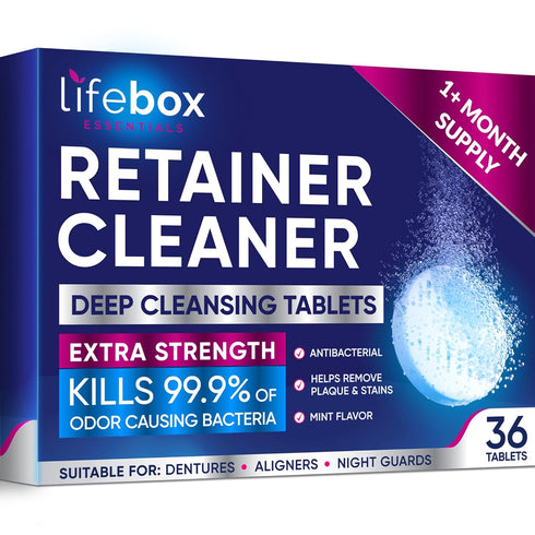 Retainer Cleaner Tablets, Denture Cleaning Tablets, & Aligner Cleaner - Removes Odors & Kills 99.9% of Bacteria & Stains – For Aligners, Retainers...