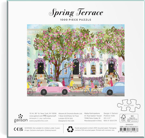Galison Spring Terrace – 1000 Piece Joy Laforme Puzzle Featuring a Magnolia Filled Neighborhood Day On A Spring Day...