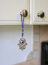 Hamsa Hand Amulet Pendant w/Crystal Rhinestones Blue, White & Black Evil Eye Car Hanging Ornament Rear View Mirror Accessories - Door, Wall, Bag C...