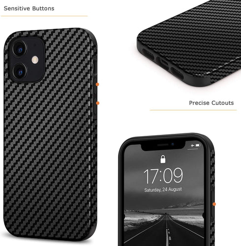 Tasikar Compatible with iPhone 12 Mini Case Carbon Fiber Leather Design with TPU Hybrid Slim Case (Black)...