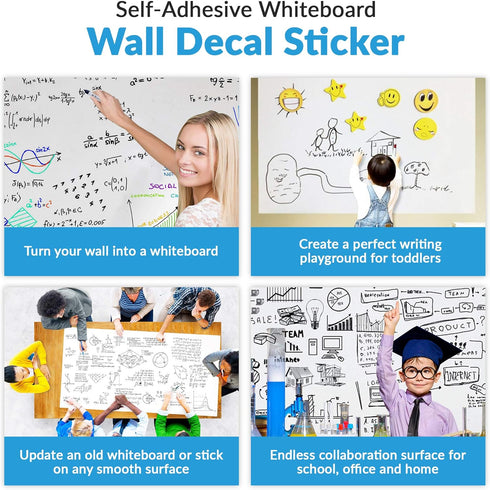 Extra Large Whiteboard Decal Sticker, Self-Adhesive Paper Message Board (6.5 FEET) Peel and Stick Wallpaper with 4 Dry Erase Markers, Size 17.7” X...