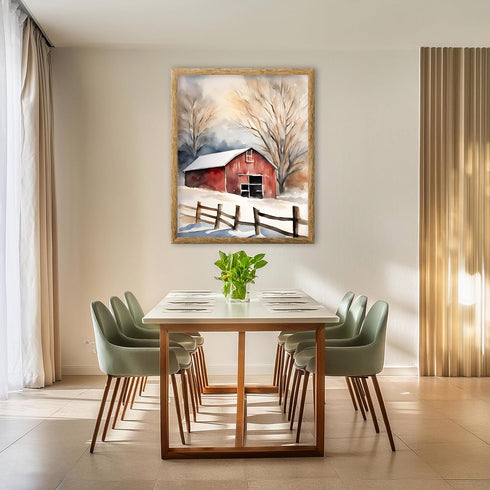 Posterizer 1 pcs-old farm house in snowy winter nature-in oil painting style-16-Landscape & Nature Art-GIft for Men Women Teens- unframed wall art...