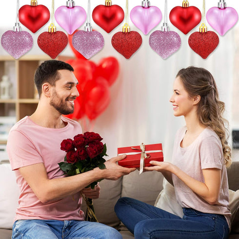 HOWAF 24 Pieces Valentines Day Heart Baubles Ornaments Christmas Tree Baubles Heart Shaped Decoration Baubles for Valentine's Day Decoration, Glos...
