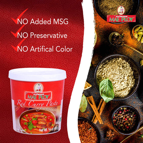 Mae Ploy Red Curry Paste, Authentic Thai Red Curry Paste For Thai Curries And Other Dishes, Aromatic Blend Of Herbs, Spices And Shrimp Paste, No M...