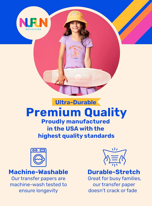 NuFun Activities Printable Iron-on Heat Transfer Paper for T Shirts, Dark Fabrics, 5 Sheets 8.5 x 11 inch, Long Lasting, Durable, Professional Qua...