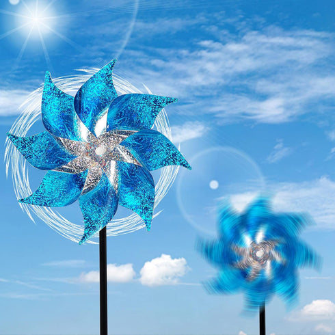 Hausse 10 Pack Reflective Pinwheels with Stakes, Extra Sparkly Pinwheel for Garden Decor, Bird Repellent Devices Deterrent to Scare Birds Away fro...