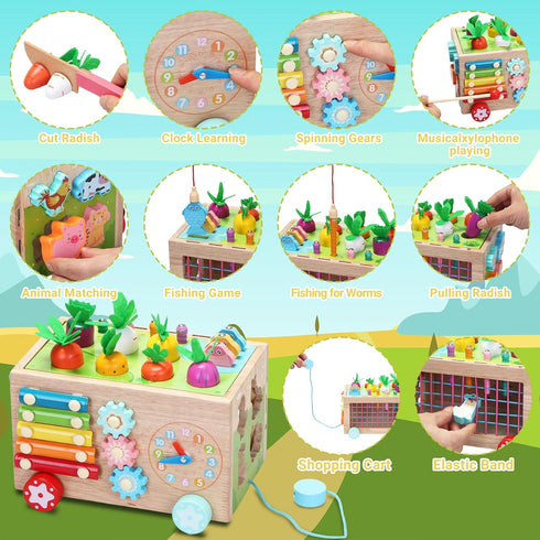Toddlers Montessori Wooden Educational Toys for 1+, 2, 3, 4, 5 Years Old, 10 in 1 Carrot Pulling Baby Toy for Boys,Girls,Kids with Animal Shape So...