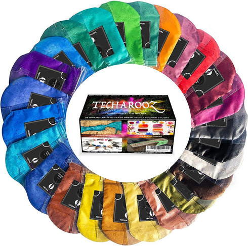 TECHAROOZ Mica Powder for Epoxy Resin, 25 Colors Lip Gloss Pigment Powder, Colorant for Soap Making, Slime, Candle Dye, Nails, Bath Bombs, Aroma B...