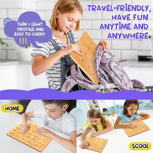 LOOIKOOS Wooden Letters Practicing Board, Double-Sided Alphabet Tracing Tool Learning to Write ABC Educational Toy Game Fine Motor Skill Developme...