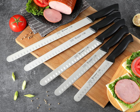 Chef 10-Inch Carving Knife with Granton Edge for Turkey Ham Meat Slicing and cutting NSF Certified CP5-10 Black...