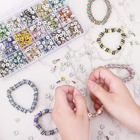 QUEFE 1170Pcs Rhinestone Spacer Beads for Jewelry Making, Rondelle Crystal 8mm Bead for Necklaces, Focal Beads for Pen, Bracelet Pendants (18 Colo...