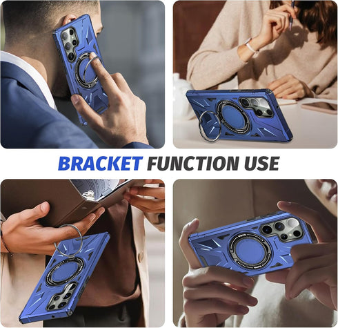 Galaxy S24 Ultra Case with Camera Lens Protector+360°Ring Holder Stand,Dual Layer Protective Sturdy Magnetic Heavy Duty Protection Hard PC Cover,N...
