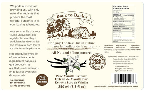 Back to Basics – All Natural - Pure Vanilla Extract – 8 oz – Mexican Vanilla – To Enhance Flavors in Cooking, Baking, and Dessert Making...