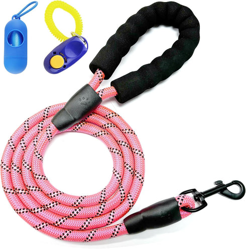 Heavy Duty Rope Dog Leash with Soft Padded Handle 5 ft Long - for Large Medium Dogs Small Puppy with A Free Poop Bags Dispenser and A Free Dog Tra...