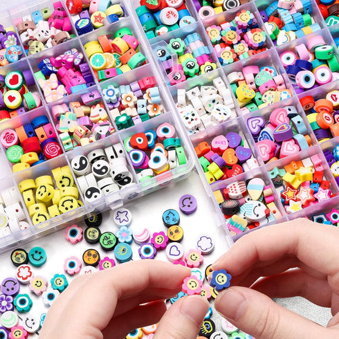 960Pcs Polymer Clay Beads Bracelet Making Kit, 48 Styles Trendy Cute Fruit Smile Face Mixed y2k Beads Charms for Bracelets Necklace Earring Jewelr...
